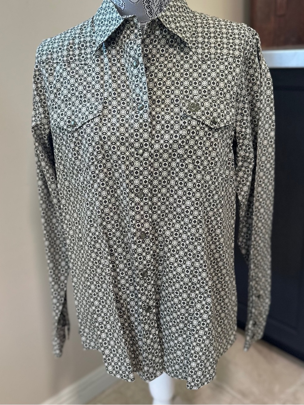 Cinch Women's Olive Geo Long Sleeve Western Cowgirl Shirt XL